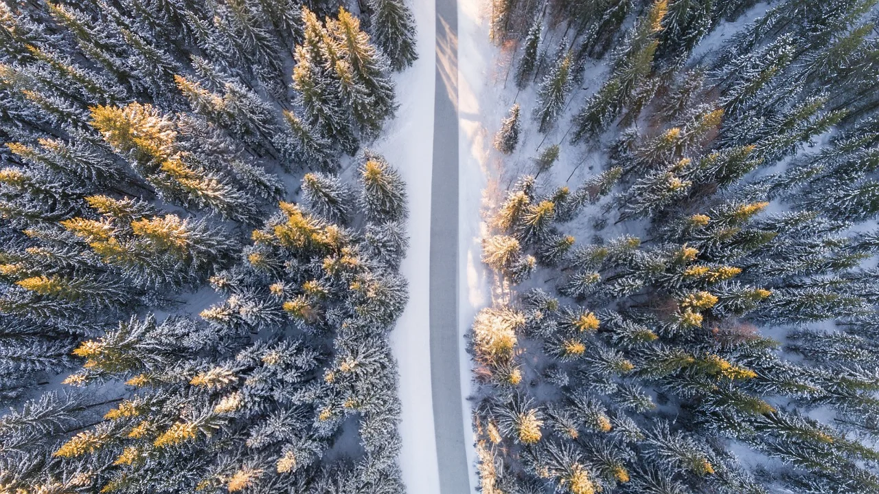 Heated road through rural area