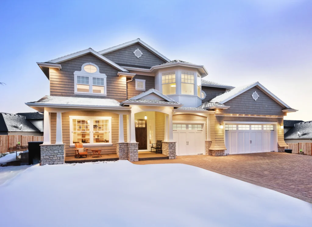 Grey home with heated driveway