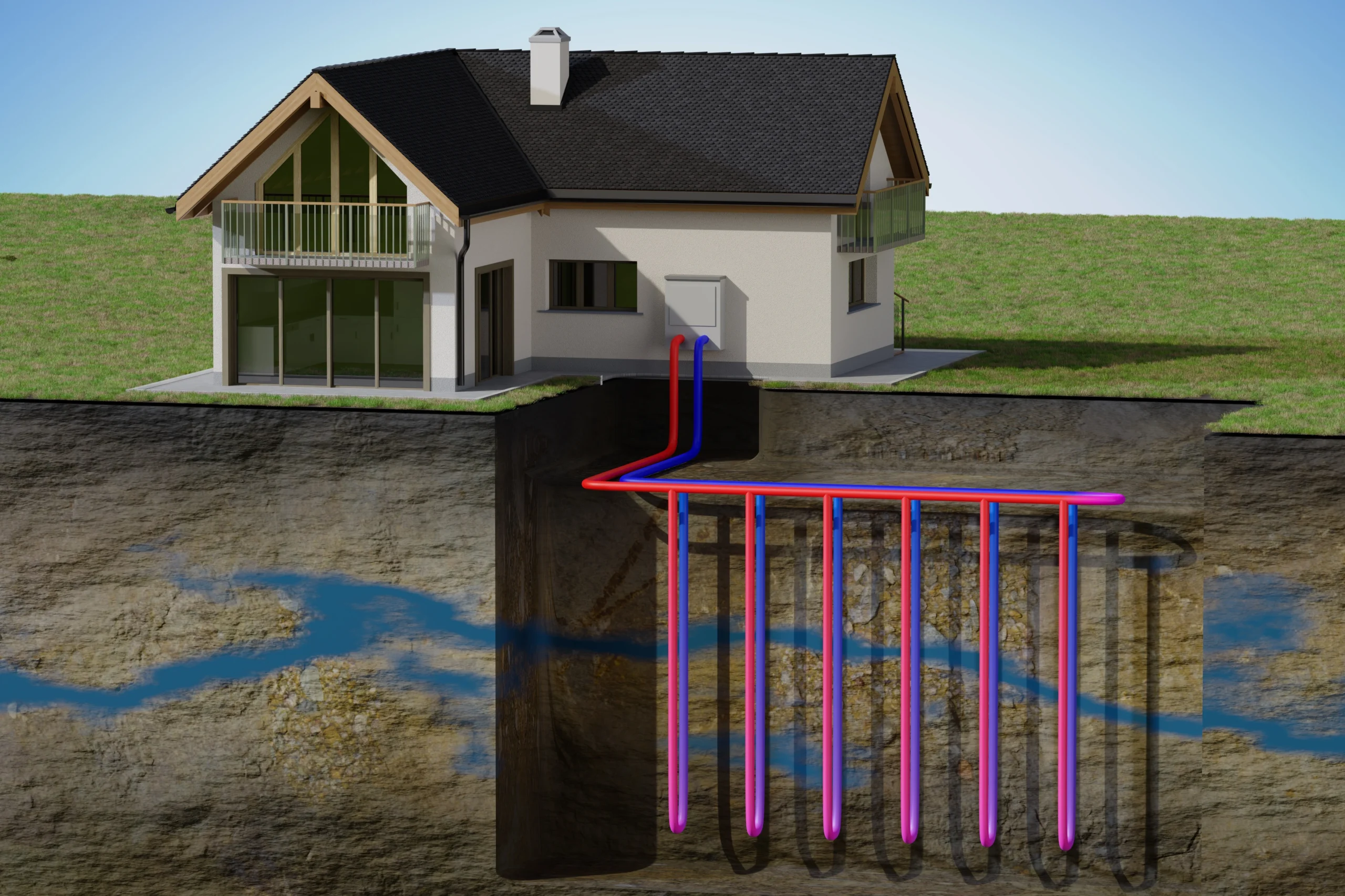 Vertical loop geothermal system