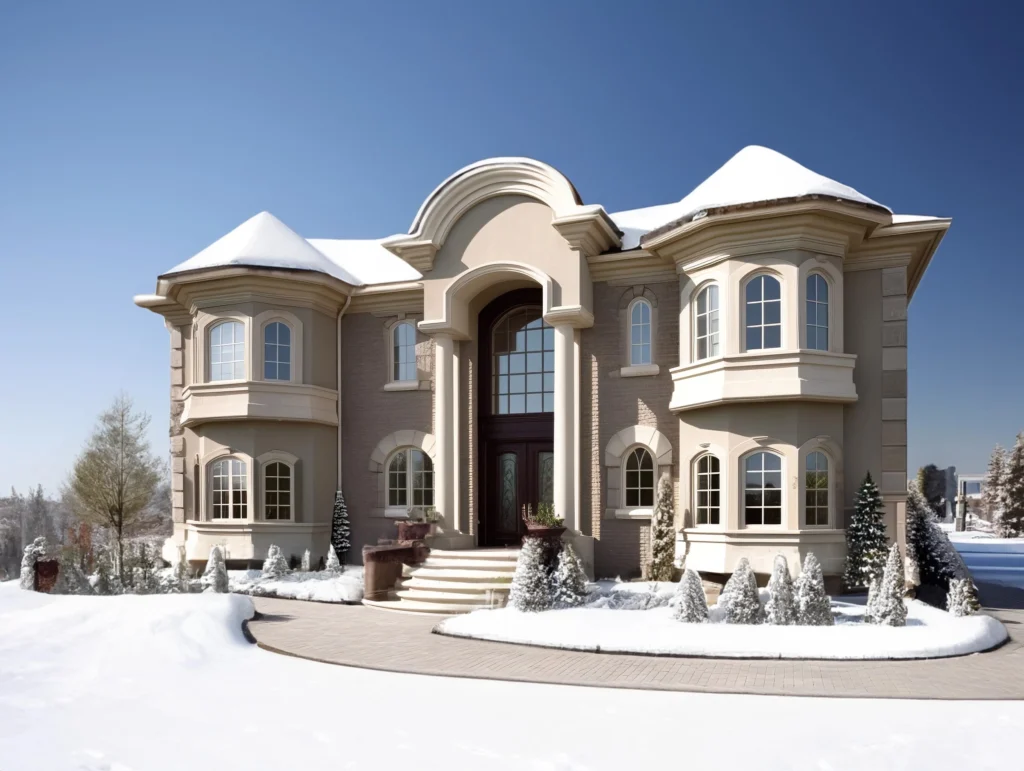 Heated walkway and steps at large beige home